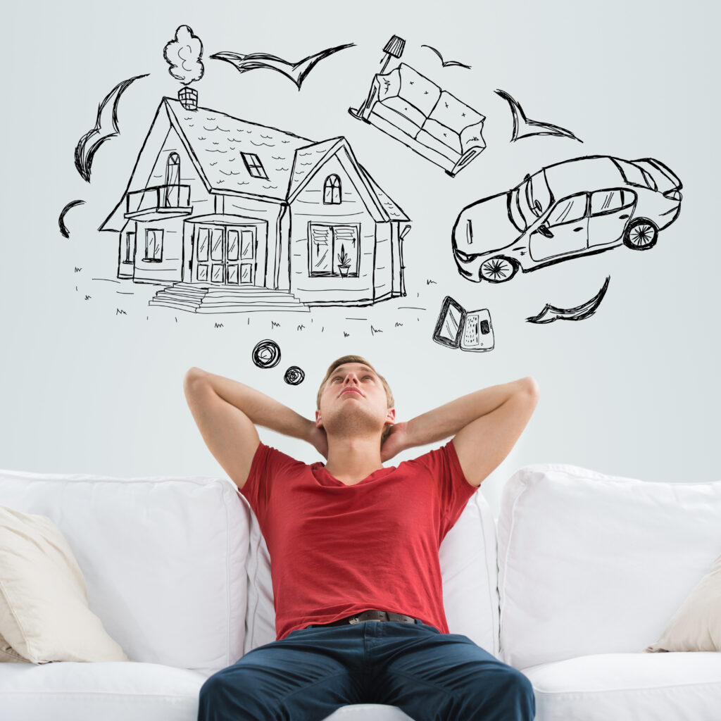 Man imagining a car and house | Where to get a $200 loan